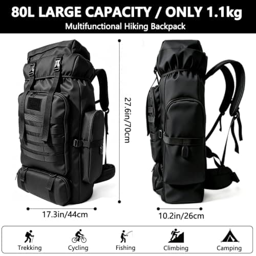Vaupan Hiking Backpack, 80L/100L Camping Military Tactical Backpack with USB Charging Port, Waterproof Large Travel Daypack Outdoor Molle Rucksack for Men Women (Black-Upgraded 900D) — view 3