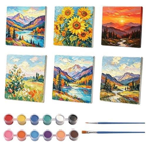 10pcs Mini Canvas Painting Kit, Portable Painting Supplies with 12 Colour Paint Set, Boards and Brushes, Small Canvas for Beginner Paint Practice Travel Classroom Activity Home Studio Birthday Hobby
