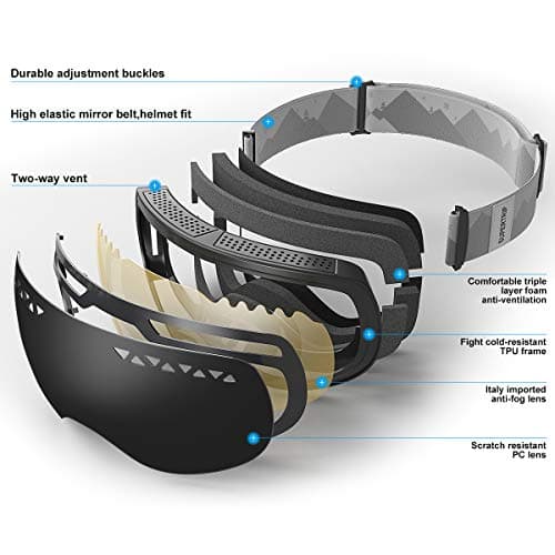 Supertrip Ski Goggles Over Glasses UV400 Anti-fog Skiing/Snowboard Goggles for Men & Women Professional Snowmobile Skate Goggles(black) — view 4