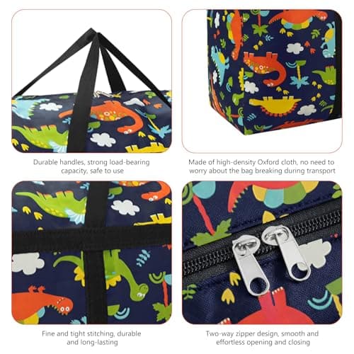 Upgrade 40-180L Heavy Duty Camouflage Moving Bags, Storage Bags, Waterproof Oxford Storage Bag with Zippers and Handles for Clothes, Bedding Moving (Colorful dinosaur, 40L) — view 3