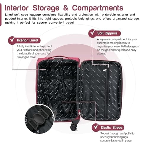 Aerostar Carry-on 20" Lightweight Soft Expandable Suitcase, Hand Luggage 4 Wheels & Combination Lock, 55x35x20cm | Accepted All Airlines easyjet, RyanAir, British Airways (Red, 32 litres) — view 5