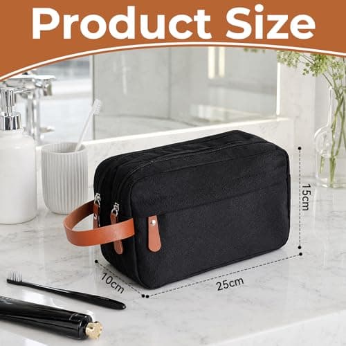 Large Mens Wash Bag Water-Resistant Toiletry Bag for Travel & Gym, Spacious Shower Organiser with Handle for Shaving Kit & Toiletries, Multi-Purpose Bathroom Pouch (Black) — view 2