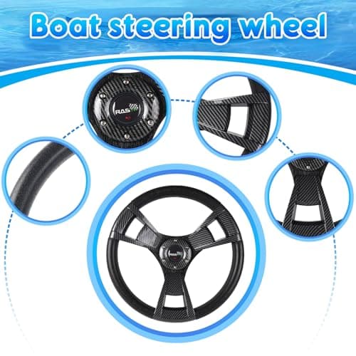 RASTP Boat Steering Wheel with 3/4“ Axle Marine Steering Wheel Adapter for Most Marine boats,Vessels,Yachts,Pontoons Boat (Style F-Print) — view 3