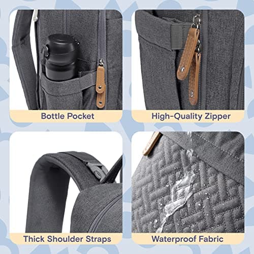 RUVALINO Baby Changing Bag Backpack, Neutral All-in-One Baby Bags for, Multifunction Large Travel Backpack with Portable Changing Pad, Stroller Straps, Pacifier Case and Insulated Pockets, Dark Gray — view 6