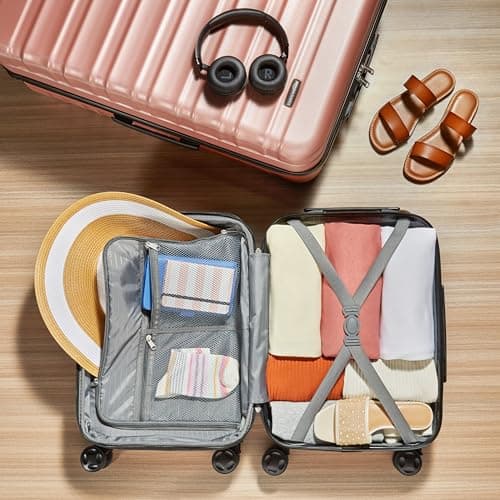 Amazon Basics Hard Shell Luggage Set (Small + Large) - Expandable ABS Travel Luggage with 4 Double Spinner Wheels - Scratch Resistant and Lightweight Construction - Rose Gold — view 3
