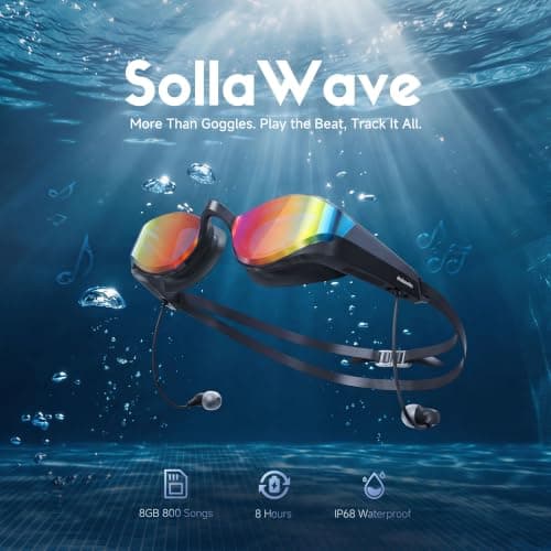 SollaWave AI Music Smart Swimming Goggles with Built-in Swimming Headphones, Real Time Voice Feedback + MP3 Player, 9-Axis Motion Sensor, IP68 Waterproof Headphones for Swimming App & AI Analysis — view 2