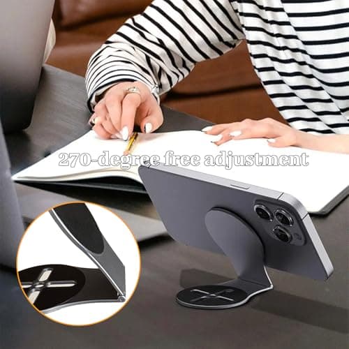 Universal Magnetic Phone Mount Holder for Computer Monitor Laptop Car Dashboard - Aluminum Foldable Adjustable Stand with Magsafe & 270° Rotation, Compatible with iPhone Tesla Dual Screen Setup — view 6