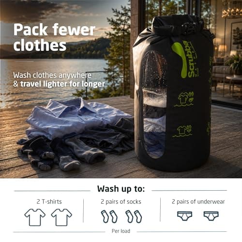 Scrubba Wash Bag - Patented Washboard-in-a-Bag™ Portable Travel Washing Machine for Camping, Backpacking, Cruises & Hotels - Pack Light, Wash Clothes Anywhere in Minutes (~140g) — view 6
