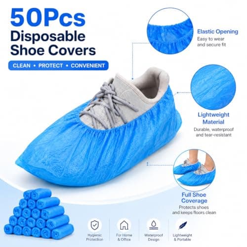 Qabonl 50 Pack Non-Woven Shoe Covers Disposable | Fits Up to Size 12 UK Men, Reusable, Boot Covers Non Slip, Breathable, Durable, For Indoors — view 2