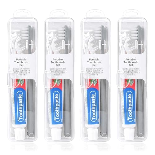Lomgwumy Toothbrush Toothpaste Set with Travel Toothbrush, 25g Travel Toothpaste, 5 Floss Picks, Storage Box, Individually Wrapped, Suitable for Travelling, Home, Hotel (4-Pack)