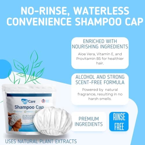 Waterless Shampoo Caps for Elderly or Bedridden - No Rinse, Anti-Bacterial, Enriched with Aloe Vera, Vitamin E, and Provitamin B5 - Convenient Dry Hair Wash Solution (Pack of 3) — view 2