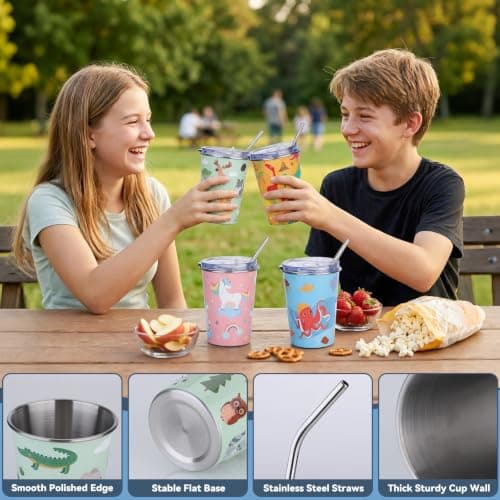 TranRantic 350ml Stainless Steel Cups with Straw & Lid, 4pcs Leakproof — view 4