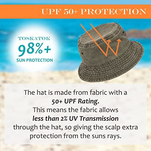 TOSKATOK Pure Washed Cotton Bucket hat UV Sun Protection Breathable Beach Holiday Travel Hat-ARMYGREEN-60 — view 5