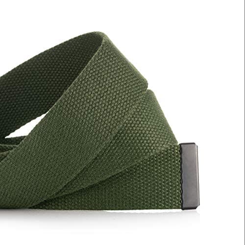 Mile High Life Cut To Fit Canvas Web Belt Size Up to 52" with Flip-Top Solid Black Military Buckle (Olive) — view 3