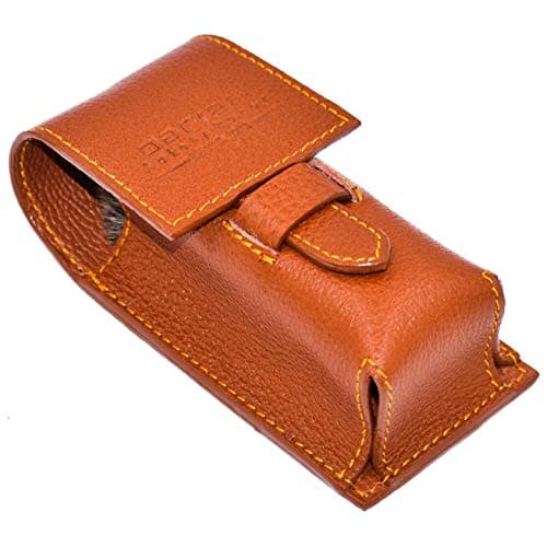 Parker Safety Razor Genuine Leather Travel Shave Brush Case (Saddle Brown)