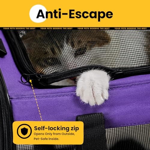 Conlun Cat Carrier Bag,Soft-Sided Pet Carriers for Dogs with 4-Sided Mesh,Airline Approved Cat Transport Carrier for Small&Medium Cats Kitten Puppy Up to 6Kg,Collapsible Cat Travel Carrier-M,Purple — view 4