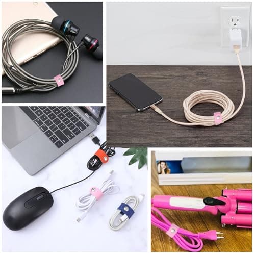 Tyqour 12pcs Leather Cable Straps Cable Organizer Travel Small Cable Ties Reusable Phone Cord Ties Wire Organiser Charging Cord Power Cord Headphone Organizer for Charging Cords — view 6
