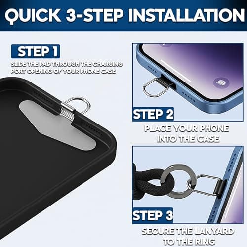 ARIATI 4 Pack Phone Tether Tabs – Universal Lanyard Patch Connector for Smartphones – Stainless Steel Phone Strap Pad – Durable Phone Lanyard Adapter for Case & Mobile Accessories — view 4