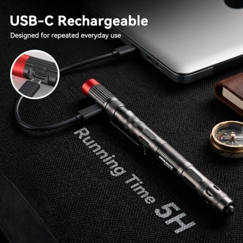 Rechargeable Pen Light, 7-in-1 Multitool Pen Flashlight with 4 Light Modes, Pocket LED Inspection Light with Clip, Ballpoint Pen, Stylus, Screwdrivers, Bottle Opener & Glass Breaker Tip (1, Black) — view 4