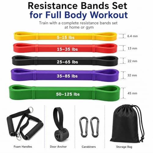 HSIULMY Resistance Bands Set for Pull Up Assist, 5 Levels Exercise Bands with Handles & Door Anchor, Heavy Duty Workout Bands for Strength Training, Home Gym Full Body Workout for Men Women — view 2