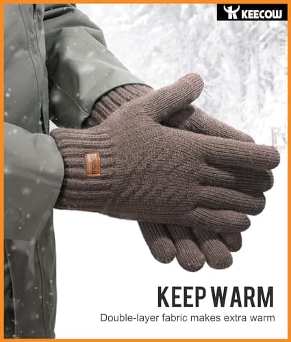 KEECOW Mens Winter Gloves,Womens Thermal Warm Knit Touchscreen Gloves with Fleece Lining for Running Ski Outdoor（Coffee） — view 5