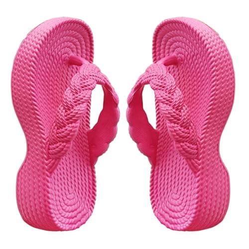AEGJEGVD Beach Flip Flops Women Linen Sandals,Ladies Thick Sole Slope Heel Flip Flops Summer Outdoor Non-Slip Platform Sandals Soft Comfort Lightweight Sliders Orthopedic Shoes Size 3.5-5.5