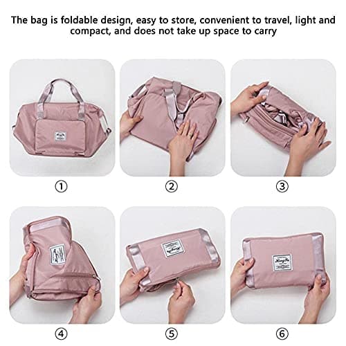 Large Capacity Folding Travel Bag, Expandable Travel Duffel Bag with Wet Pocket & Shoes Compartment, Large Weekend Overnight Bag for Women Carry On Gym Tote Bag (Black) — view 3