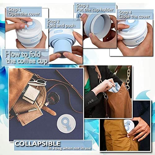 AniSqui Collapsible Coffee Cup Silicone with Lids 12oz 350ml (Blue) — view 3