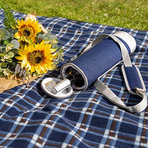 Greenfield Collection Insulated Solo Wine Bottle Cooler Bag for Picnic, Camping and Beach with Adjustable Carry Strap, Navy Blue — view 3