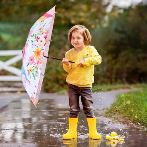 Decalsweet Kids Umbrella Unicorn Stick Folding Umbrella Safety Open — view 5
