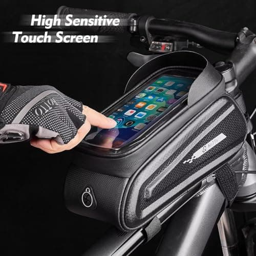 ROTTO Bike Bag Top Tube Waterproof Top Frame Bicycle Phone Bag Hard Case Sensitive Touch Screen with Rain Cover — view 2