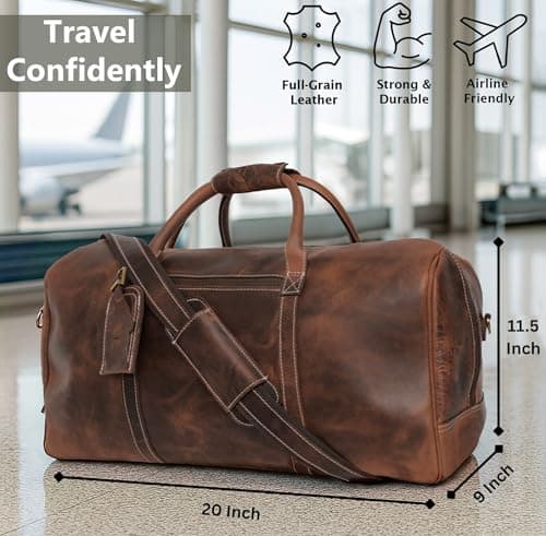 Leather Duffle Bag for Men - Holdall Airplane Underseat Travel Duffel Overnight Bag by Rustic Town — view 2