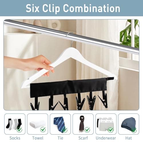 TamBee Travel Hanger Clips, Cruise Ship Essentials Portable Folding Clothes Hanger Clips Towel Drying Rack Sock Dock Swimsuit Drying Rack Hanger with 6 Clips Pack of 3 (Black,Blue,Red) — view 5