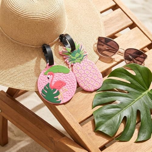 Pineapple Flamingo Luggage Tags 2 Pack Silicone Suitcase Tags with Name ID Card Travel Bag Tags for Kids Women Carry On Backpack School Bag Holiday Cruise Gift — view 3
