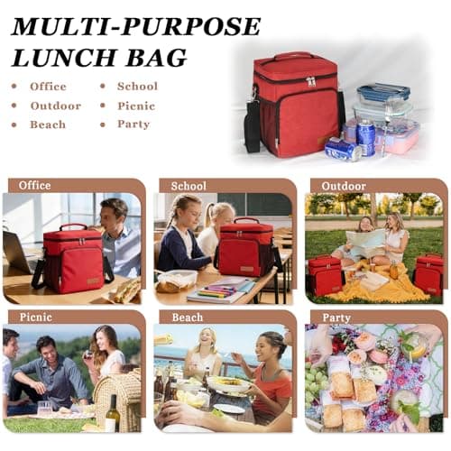TuErcao Small Cooler Bag, 12 Can Leakproof Insulated Soft Ice Chest, Portable Collapsible Waterproof Cooler Box with Shoulder Strap for Men Work Lunch Camping Beach Travel Road Trip Car, Red — view 6