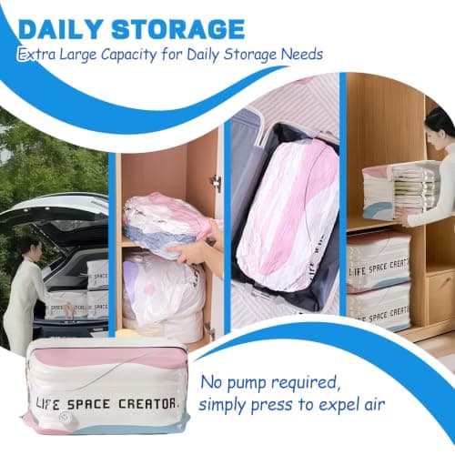 XQMMGO 2 Pack No Pump Vacuum Storage Bags, Large Cube Vacuum Pack Bags for Clothes and Duvets, Space Saver Compression Bags for Travel, Wardrobe and Under Bed Storage (70x50x30cm) — view 6