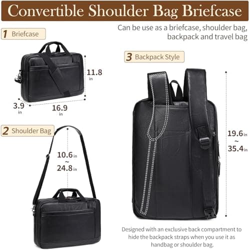 Stuery Faux Leather Messenger Bag for Men: 17.3 Inch Laptop Bag Briefcasen Convertible Backpack 3 in 1 Computer Handbags Work Bag Shoulder Crossbody Bags Office, Black — view 3
