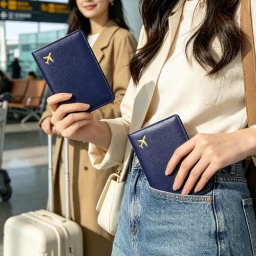 Pebipoo Passport Holder Travel Wallet,Boarding Pass and ID Card Leather Passport Wallet for Women and Men (Blue) — view 4