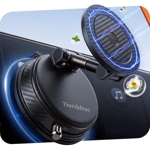 Tiurshfrs 2026 New Model Car Phone Holder & Magnetic Car Mount, Dashboard 2-in-1 with Air Freshener, Ultra-Strong Suction & 35N Magnet for iPhone 15-17/Android, No Residue Design (Black)