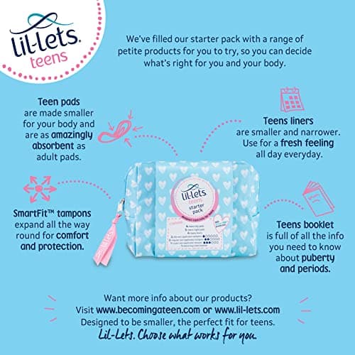 Lil-Lets Teens Starter Pack, Containing Teen Pads, Teen Pant Liners & Lil-Lets Non-Applicator Tampons, First Period Kit for Girls & Teenagers — view 4