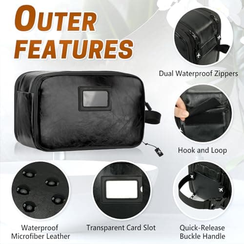 SWISSELITE Leather Toiletry Bag for Men, Water Resistant Dopp Kit for Toiletries Accessories with Wet/Dry Separation, Travel Essentials Shaving Bag Bathroom Organizer for Travel Gym Dorm (Black, L) — view 5