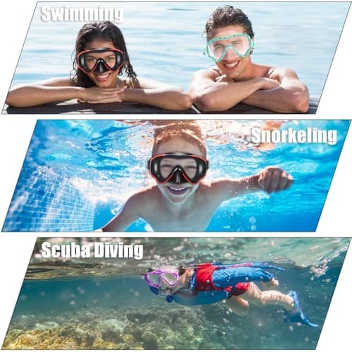 HIKOTEY Snorkel Mask for Kids(4-16 Years),180°Panoramic View Diving Mask With Tempered Glass Lenses,Anti-fog, Anti-leak Technology,Adjustable Silicone Strap,Includes Earplugs and Nose Clip (Red+Black) — view 2