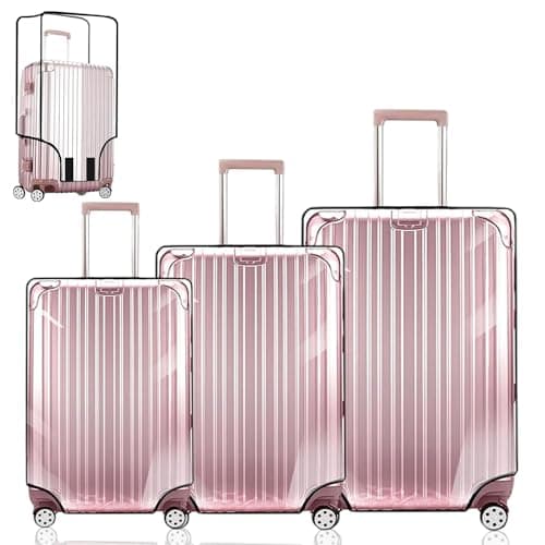 Exquilnova 3PCS Transparent Suitcase Cover Set,20/24/28 Inch Clear Suitcase Covers Protectors,Waterproof DustProof Reusable Luggage Cover for Business Trip,Daily Using,Travel