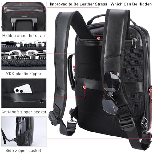 TIDING Genuine Expandable Leather Backpack for Men 15.6" Laptop — view 6