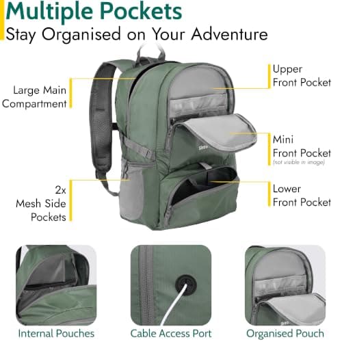 Trail Foldable Backpack, Lightweight Packable Rucksack, 20L, Green — view 3