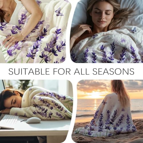 GLOBLELAND Lavender Butterfly Throw 59×51 inch Flowers Soft Cozy Flannel Blanket Washable Fuzzy Throw Blanket for Home Office Room Bed Sofa Chair Women Man — view 6