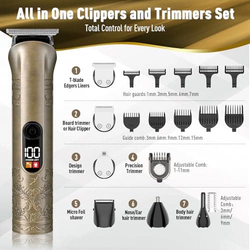 Solati Beard Trimmer Hair Clippers Men, 17-in-1 Professional Electric Shaver and Grooming Kit, Cordless Body Nose Face Shaving Set, Perfect Mens Gifts for Him(Gold) — view 2
