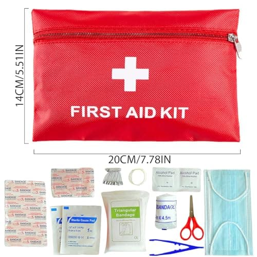 SSKHE Mini First Aid Kit - 20x14cm Compact Red Case | 12 Essentials for First Aid Kit Travel, Outdoor Enthusiasts (Hiking, Camping, Cycling) — view 3