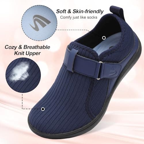Women’s Wide Fit Barefoot Walking Shoes Zero Drop Comfort Trainers with Adjustable Strap Breathable Non-Slip Shoes Navy 8 UK — view 5