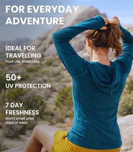 Merino Wool Base Layer Women - Merino Wool Hoodie Half Zip Ligtweight Long Sleeve Shirt (Medium, 190 Deep Teal) — view 5